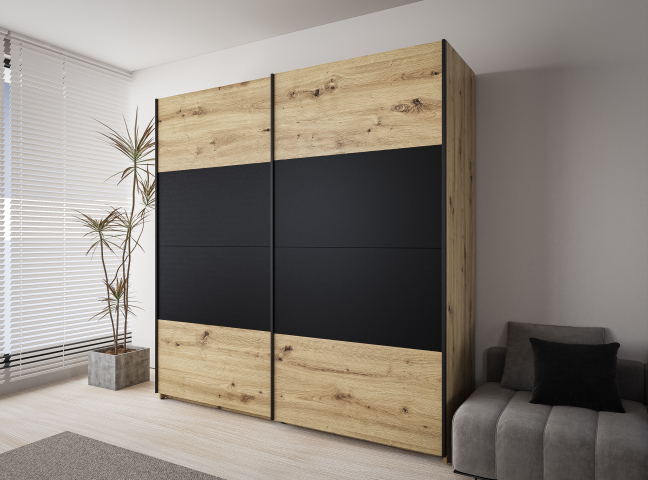 Smart Loft 2 ST200 Шафа гардеробна 2Д дуб артізан/дуб артізан, чорний