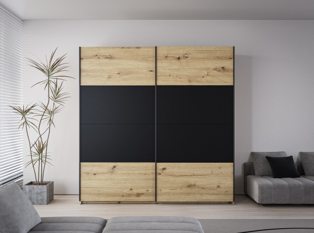 Smart Loft 2 ST200 Шафа гардеробна 2Д дуб артізан/дуб артізан, чорний