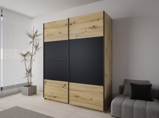 Smart Loft 2 ST170 Шафа гардеробна 2Д дуб артізан/дуб артізан, чорний
