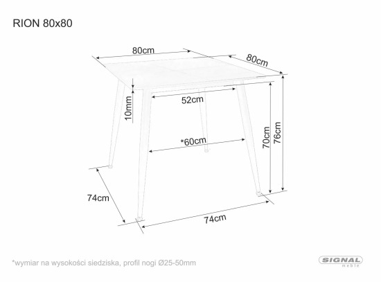 Стіл обідній Rion Signal 80x80 білий/чорний