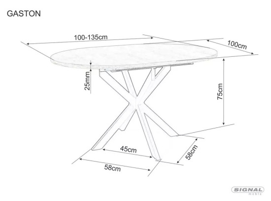 Обеденный стол Gaston Signal 100(135)×100 черный мрамор/черный