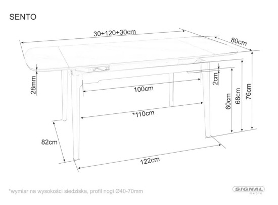Обеденный стол Sento Signal 120(180)×80 белый/чёрный