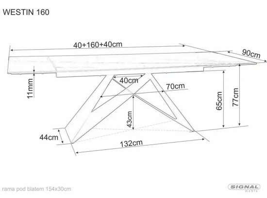 Раскладной обеденный стол Westin Signal (160–240)×90 сахара черный/матовый черный